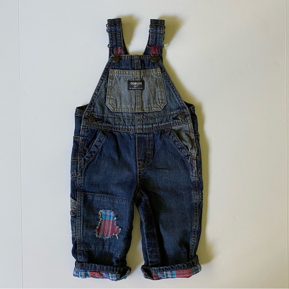 Oshkosh B’Gosh Overalls Size 12 Months Plaid Flannel Lined Cuffs Baby Boys girl